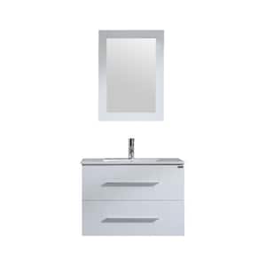 31.5 in. W x 17 in. D x 19 in. H White Single Bath Vanity in White with White Ceramic Vanity Top with Basin and Mirror