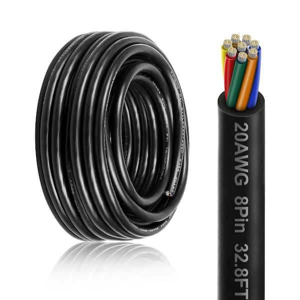 32.8 ft. 20-Gauge 8-Conductor Black PVC Stranded Thermostat Wire for LED Lighting Automotive