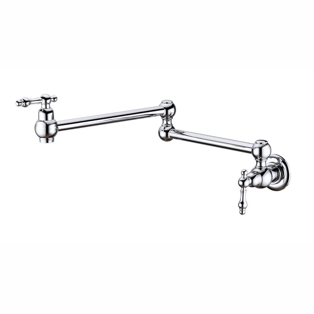 FORCLOVER Wall Mounted Pot Filler with Double Lever Handles in Brushed