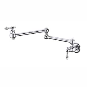 Wall Mounted Pot Filler with Double Lever Handles in Brushed Nickel
