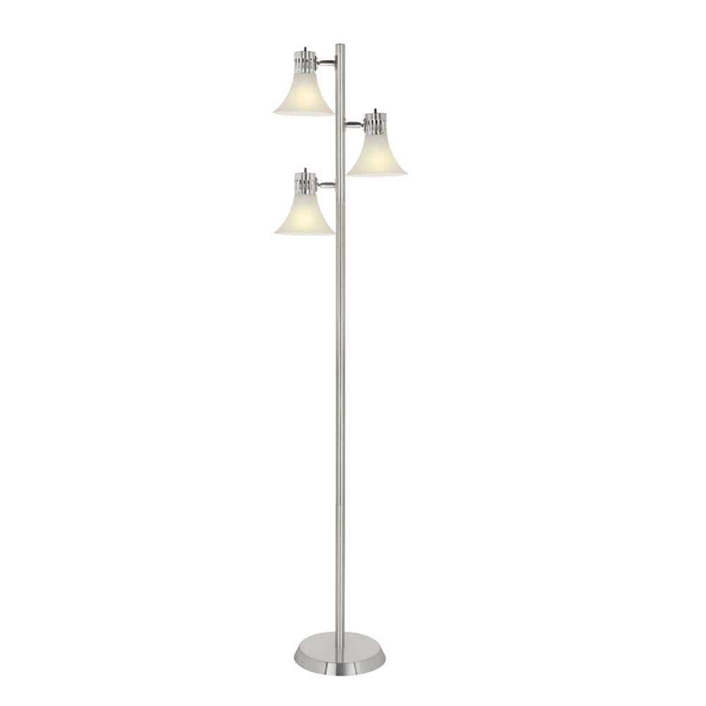 Hampton Bay 64-1/2 in. Brushed Nickel Floor Lamp with Plastic Bell Shades  528299 The Home Depot