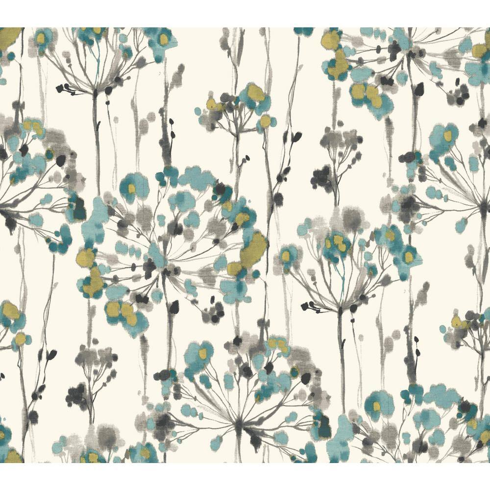Turquoise and White Floral Vinyl Wallpaper Roll