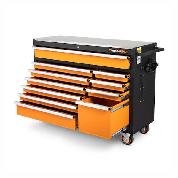 MEGAMOD 52 in. x 18 in. 11-Drawer Mobile Workbench Cabinet with Master Mechanics Tool Set in Foam Trays (1,024-Pieces)