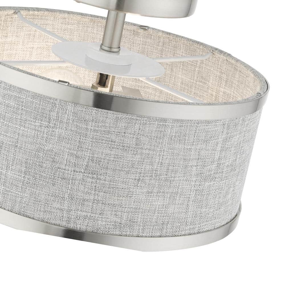 Elegant Indoor/Outdoor Brushed Nickel Drum LED Light with Grey Shade