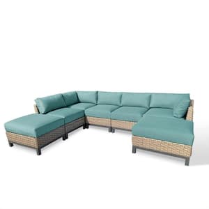 Delta 7-Piece Resin Wicker Outdoor Sectional with Cast Breeze Acrylic Cushions