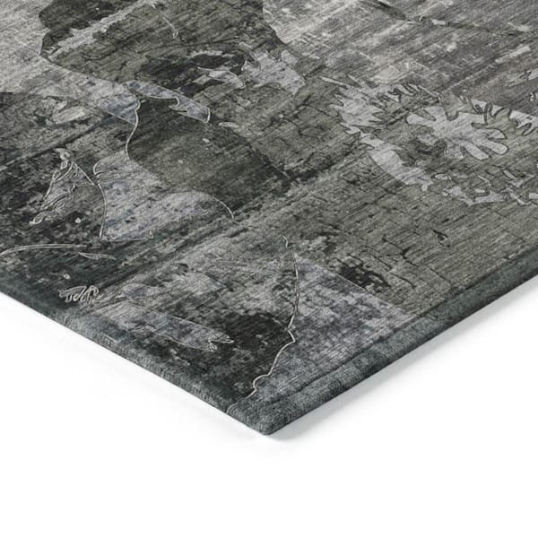Gray Dark Green and Black 2 ft. x 3 ft. Woven Floral Rectangle Indoor/Outdoor Area Rug