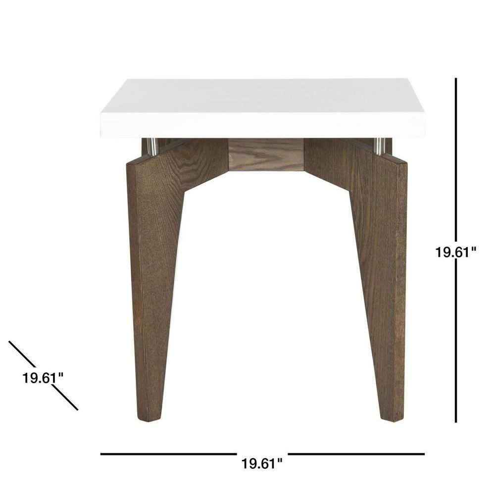 Sleek Transitional 20" Square Wood & Metal End Table in White/Dark Brown