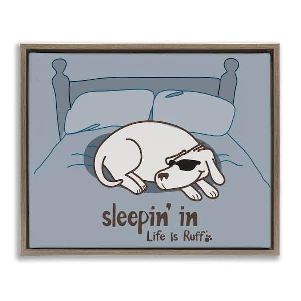 Stupell Industries Sleeping in Dog by LIR Brown Floater Frame Animal Graphic Art Print 17 in. x 21 in.