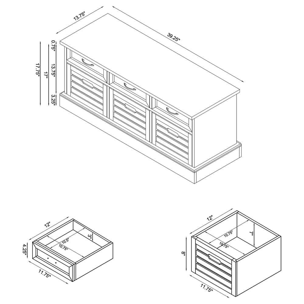 White and Weathered Gray 3-Drawer Storage Bench
