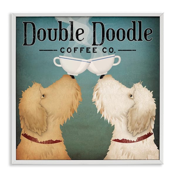 Doodle Dog Vintage Coffee Sign by Ryan Fowler White Framed Giclee Art Print Typography 17 in. x 17 in.