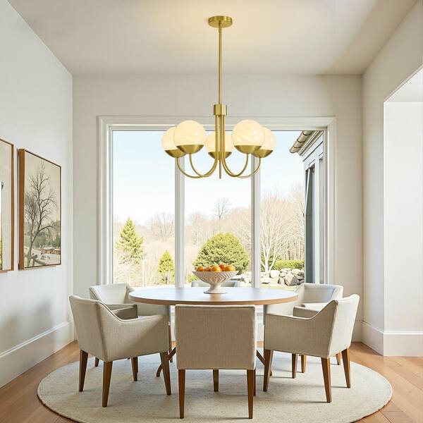 KAISITE 5-Light Indoor Gold Vintage Round Glass Chandelier (Bulbs