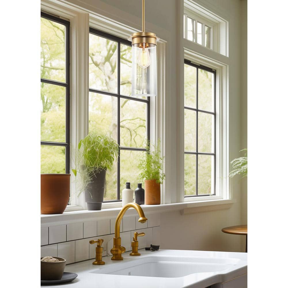 Vivienne Warm Brass Modern Pendant Light with Clear Glass Shade