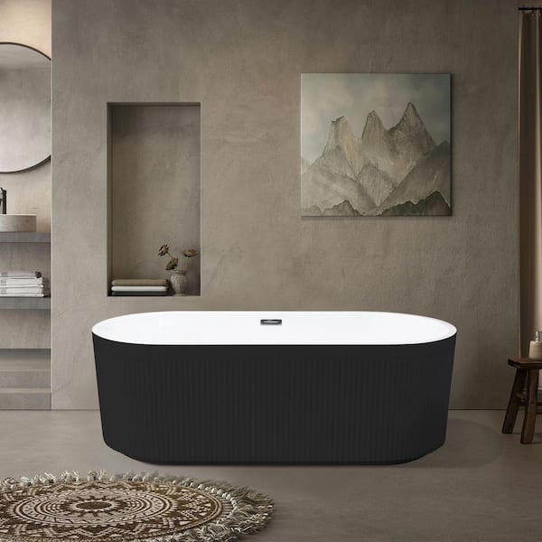 67 in. x 31.5 in. Acrylic Freestanding Soaking Bathtub in Glossy Black