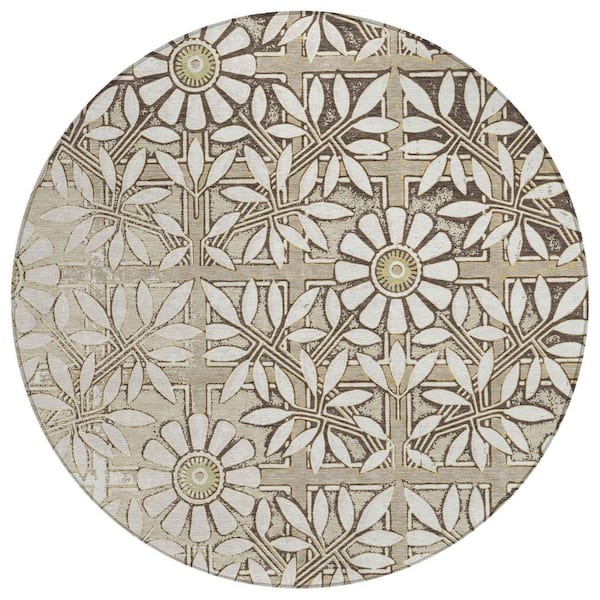 Chantille Machine Washable Indoor/Outdoor Abstract ACN2775 Ivory 8 ft. x 8 ft. Round Rug