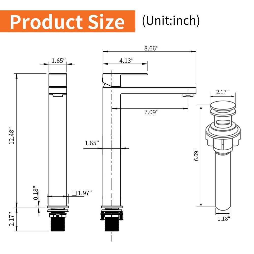 Matte Black Tall Single Handle Vessel Sink Faucet with Pop-Up Drain