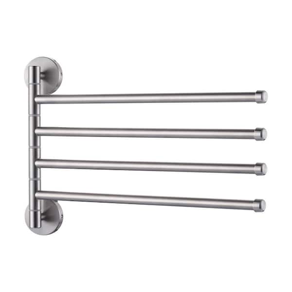 WOWOW 13 in. Wall Mounted Swivel 4-Arm Towel Bar Bath Hardware Accessory in Brushed Nickel