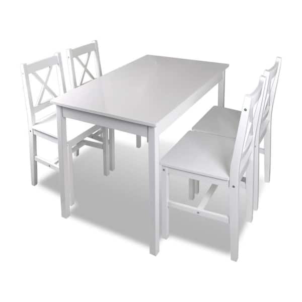 5-Piece Rectangle White Wood Top 4-Legs Dining Table Set Seats 4