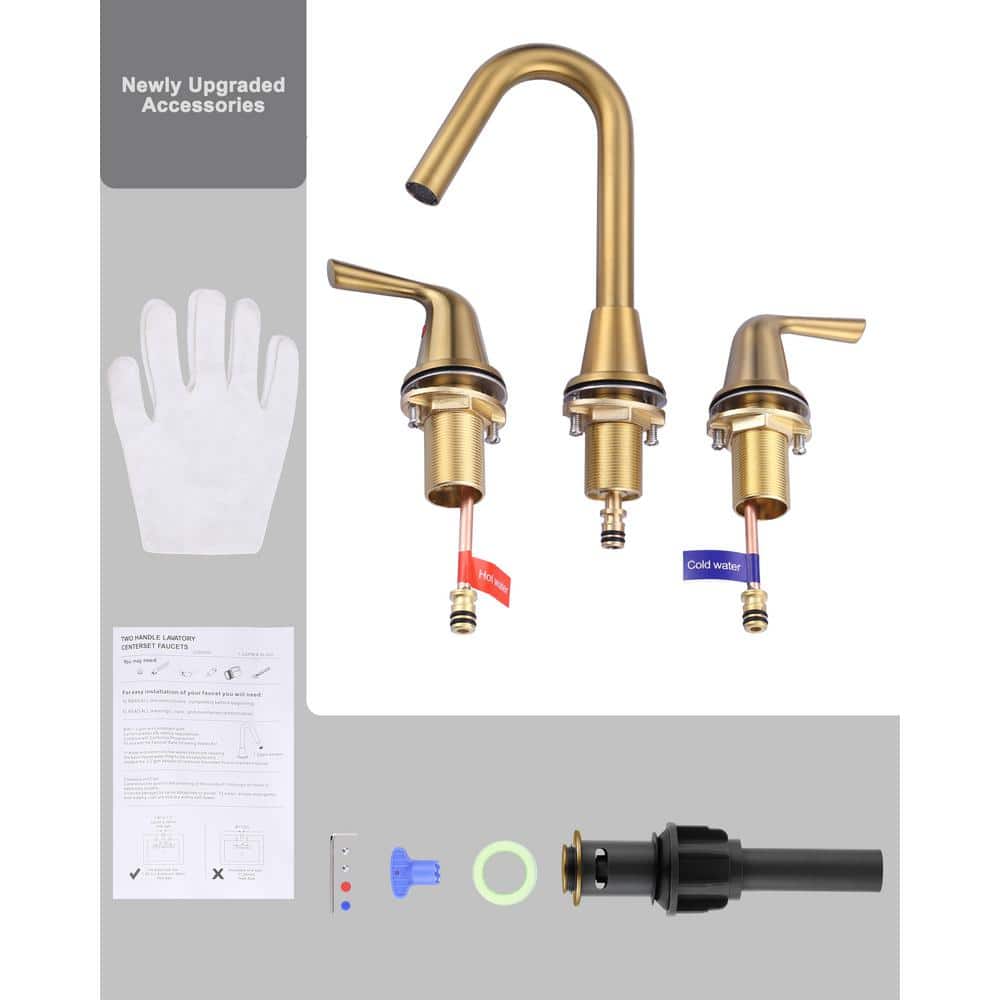 8-Inch Brushed Gold Stainless Steel Widespread Bathroom Faucet