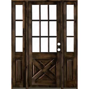 60 in. x 96 in. Knotty Alder 2 Panel Left-Hand/Inswing Clear Glass Black Stain Wood Prehung Front Door w/Double Sidelite