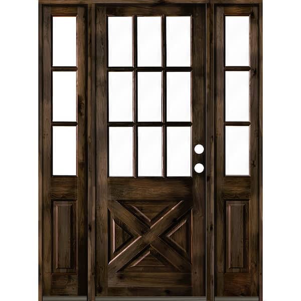 Krosswood Doors 70 in. x 96 in. Knotty Alder 2 Panel Left-Hand/Inswing Clear Glass Black Stain Wood Prehung Front Door w/Double Sidelite