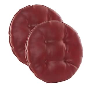 Gripper Non-Slip 14 in. x 14 in. Red Faux Leather Tufted Barstool Cushions (Set of 2)