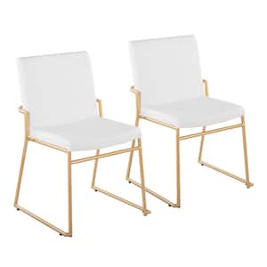 Dutchess White Faux Leather and Gold Side Dining Chair (Set of 2)