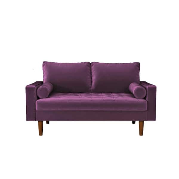 CONTAINER FURNITURE DIRECT Lincoln 50 in. Eggplant Velvet 2-Seat Loveseat with Square Arms