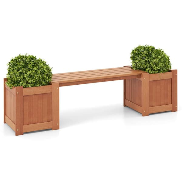Gymax 68 in. x 16 in. x 18 in. Wood Outdoor Planter Boxes with Detachable Bench 2 Elevated Mini Planters GYM13206 The Home Depot
