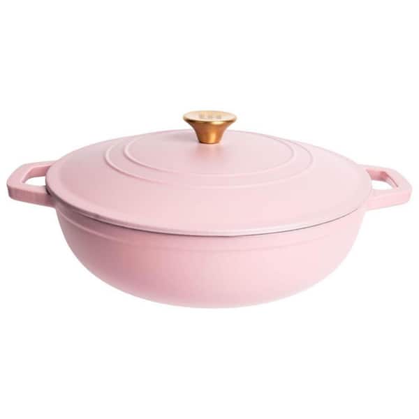 LEXI HOME 5 qt. Round Cast Iron Dutch Oven Braiser in Matte Pink with Lid