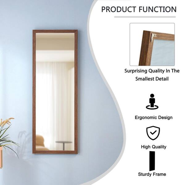 16 In W X 44 In H Modern Rectangle Full Length Floor Wall Mounted Mirror For Bedroom With Brown Solid Wood Frame Dmbr4416 The Home Depot