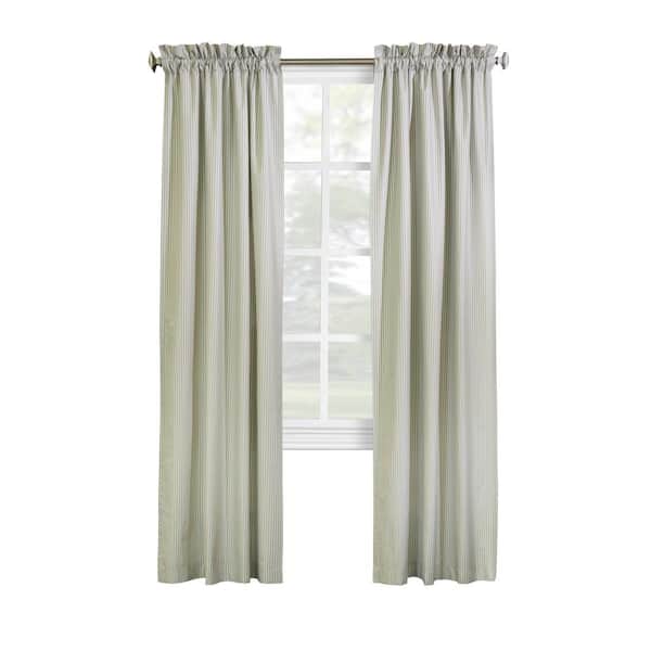 THERMALOGIC Ticking Stripe Sage Polyester Smooth 40 in. W x 54 in. L Rod Pocket Indoor Room Darkening Curtain (Double-Panels)