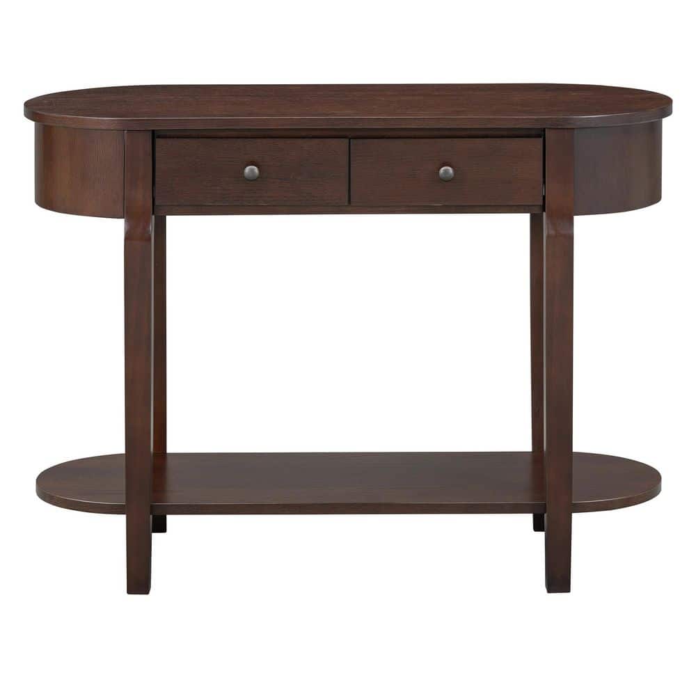 Elegant Retro 40 in. Espresso Specialty Wood Console Table with Curved Design & 2 Drawers