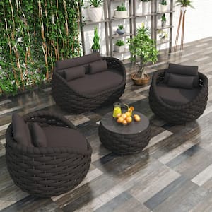 4-piece Black Waterproof Conversation Sets Outdoor sofa set in Aluminum with Dark Gray Cushions