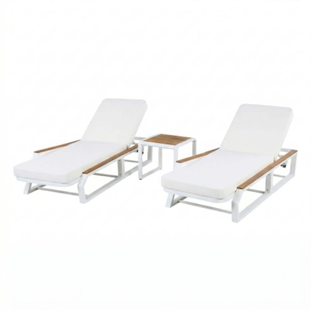 White 2-Piece Acacia Wood Outdoor Patio Chaise Lounge with Beige Cushions price history on PriceWatchPro