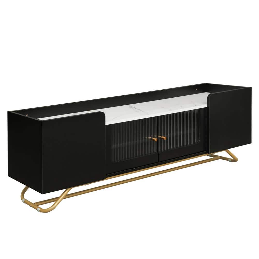 63.07 in. W x 12.28 in. D x 18.98 in. H Black Wood Linen Cabinet, TV Consol