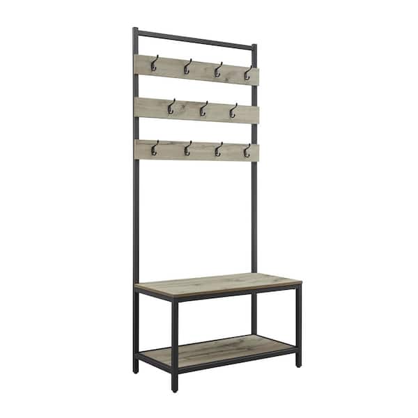 Linon Home Decor Bedford Gray Coat Rack Hall Tree with Hooks and Shelf