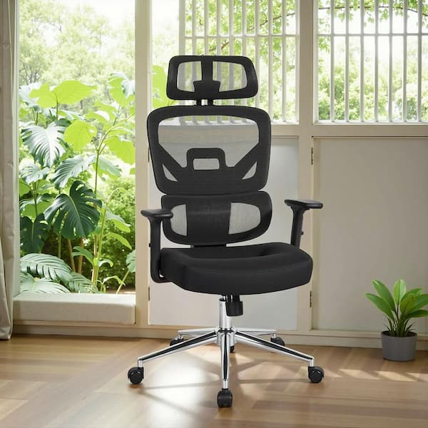Fabric High Back Ergonomic Office Chair in Black with Lumbar Support, Flip-Up Armrests and Swivel Wheels Desk Chair
