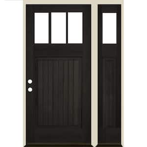 50 in. x 80 in. Craftsman V Groove RH 1/4 Lite Clear Glass Black Stain Douglas Fir Prehung Front Door with RSL