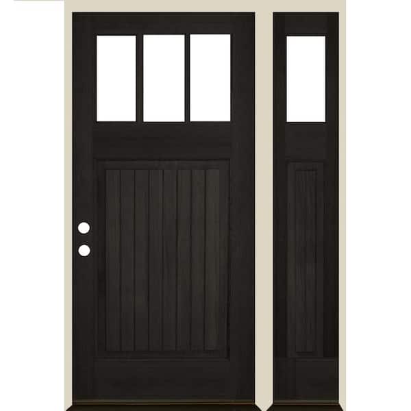 Krosswood Doors 50 in. x 80 in. Craftsman 3-Lite Clear Glass VG Black Stain Right Hand Hemlock Wood Prehung Front Door w/RSL