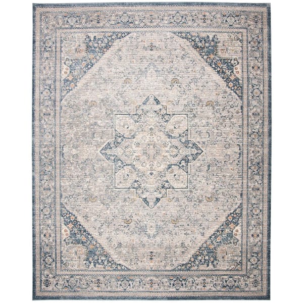 SAFAVIEH Cosmopolitan 8 ft. x 10 ft. Cream/Blue Distressed Medallion Area Rug