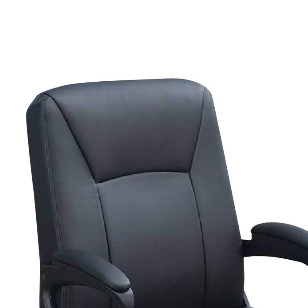 Black Leather Swivel Task Chair with Fixed Arms