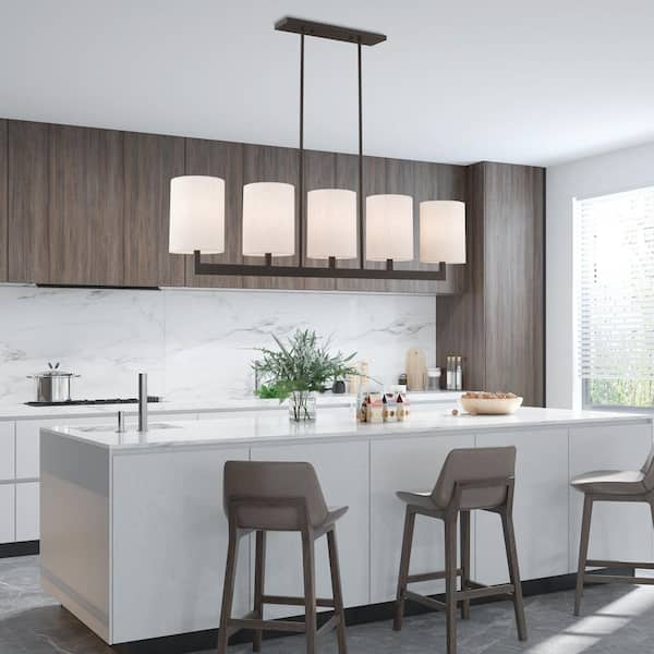 Davenport 5-Light Bronze Linear Chandelier with Oatmeal Fabric Shade