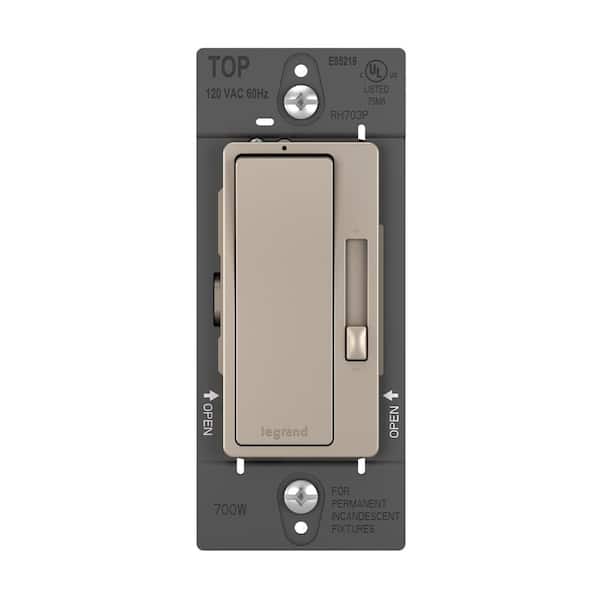 Legrand radiant  700W Rocker Dimmer for Incandescent/Halogen Bulbs, 3-Way/1-Pole, Nickel
