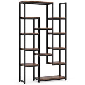 Eulas 39.37 in. W Brown 6-Tier Etagere Bookcase, 70.9 in. Tall Bookshelf with 12-Shelf Open Display Shelves