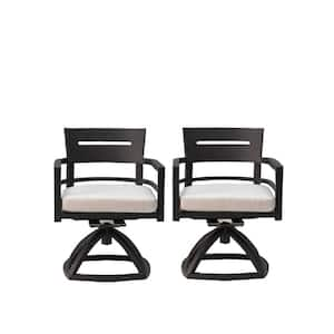 Ergonomic Curved Design Black Aluminum Outdoor Rocking Chair with Outdoor-Grade Sunbrella Fabric Beige Cushion (2-Pack)