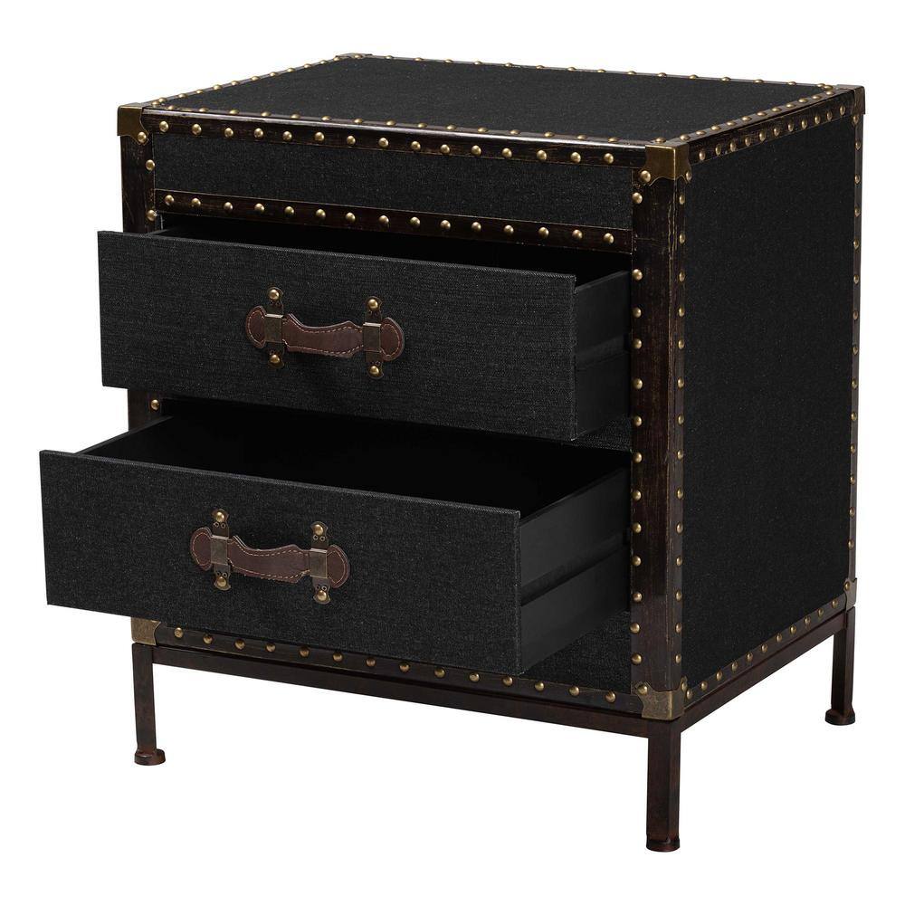 Laura 23.6 in. Black Rectangle Canvas 2-Drawer End Table - thumbnail 4