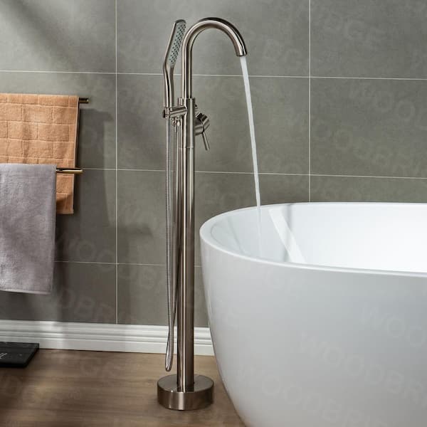 WOODBRIDGE Venice Single-Handle Freestanding Floor Mount Tub Filler Faucet with Hand Shower in Brushed Nickel