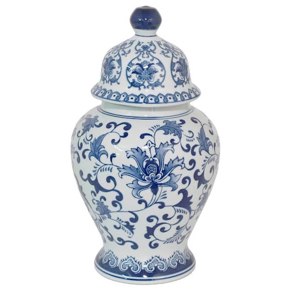 THREE HANDS Ceramic Blue and White Temple Jar