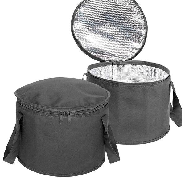 2 Pack Black Insulated Round Casserole Carrier Set Thermal Food Transport Bag with Easy Access Zipper Closure