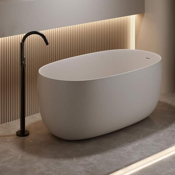 51 in. x 25.6 in. Resin Stone Soaking Bathtub in Beige Solid Surface Modern Tub with Overflow and Pop-up Drain